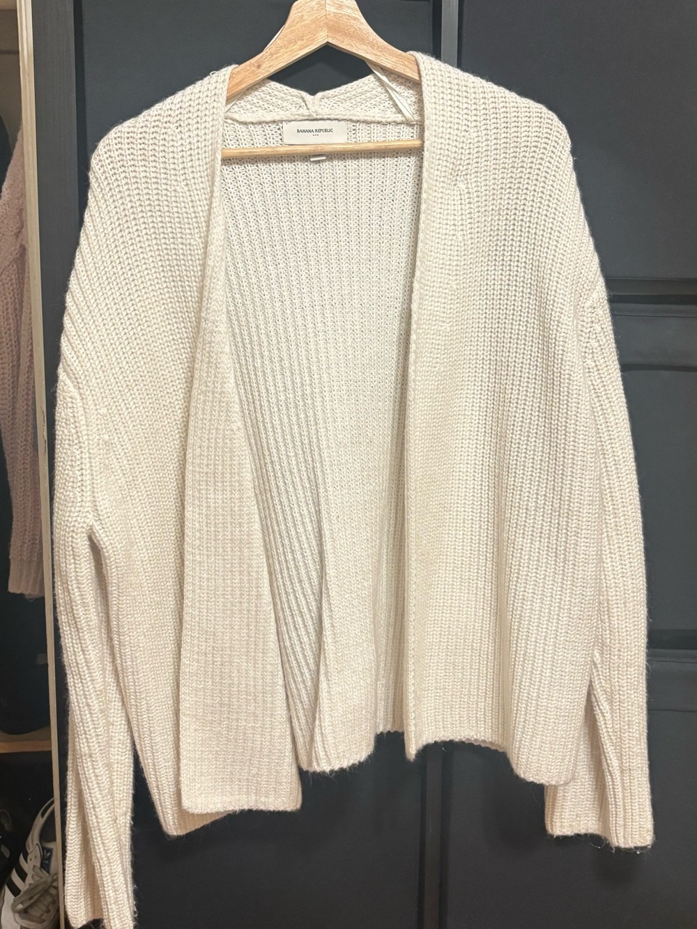 Banana Republic Cream Open-Front Ribbed Cardigan